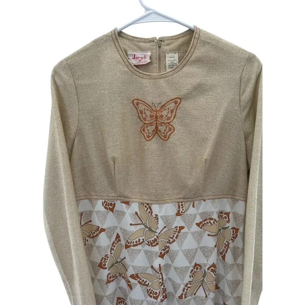Vintage Jerell of Texas butterfly dress brown & tan medium
